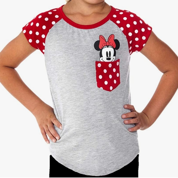 ⭐ Girls Minnie Mouse Polka Dot Pocket Tee⭐ - Picture 1 of 12